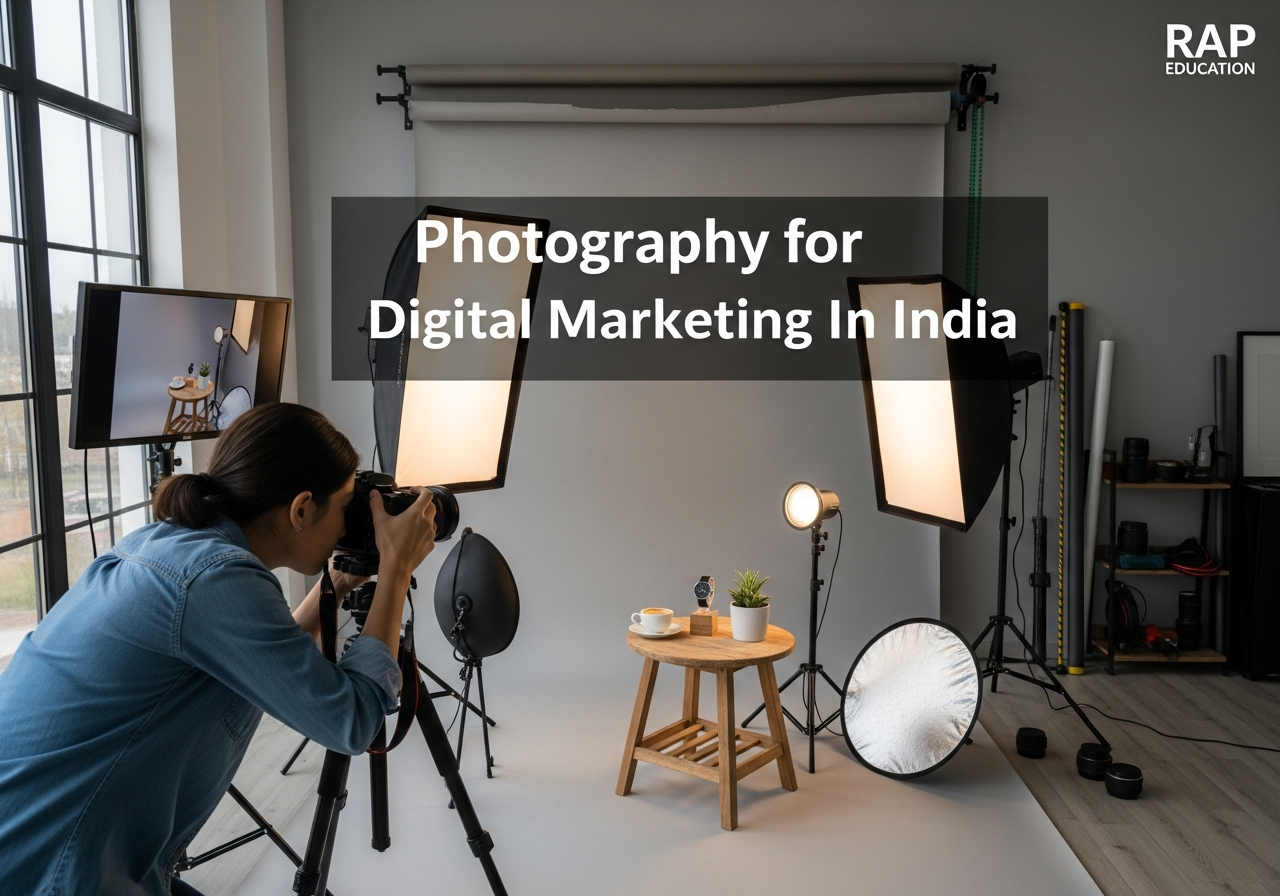 Indian photographer shooting lifestyle product for marketing in a studio